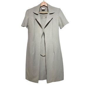 Vintage Two Piece Business Suit Sheath Academia Sage Green Pinstriped Suit Dress
